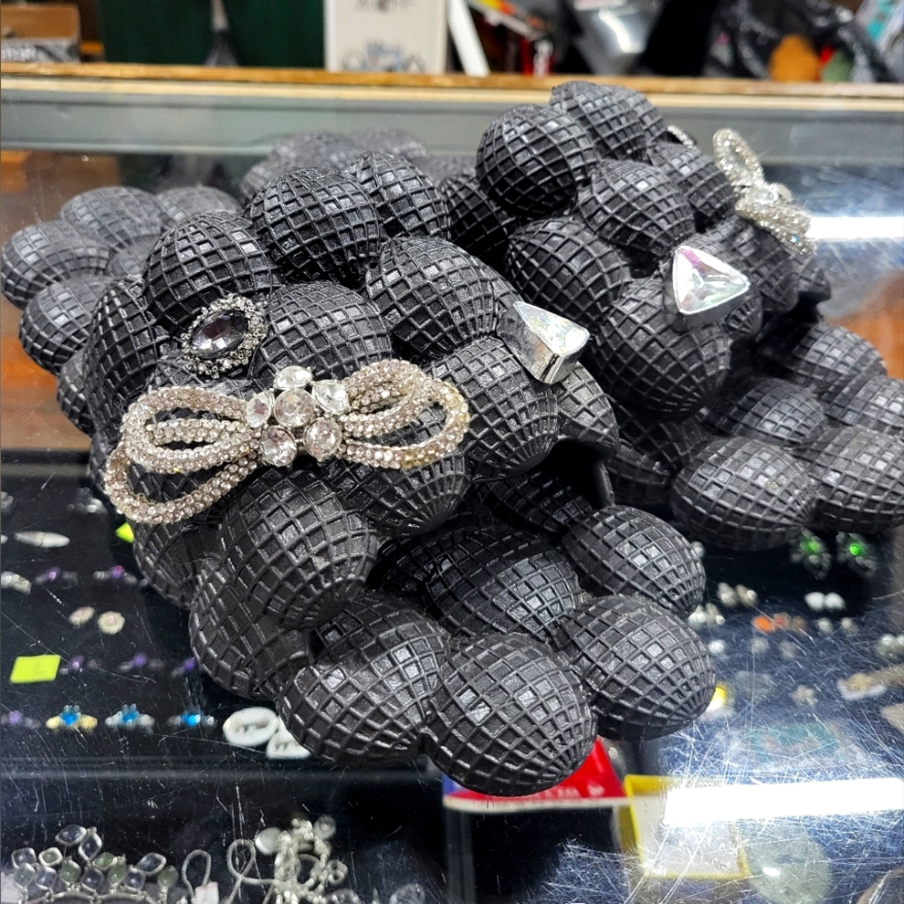 Womens 11-12 Black Bejeweled Bubble Slides
